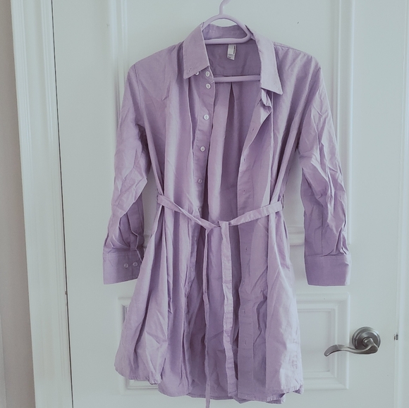 New American Apparel Belted Chamblay Lilac Shirt Dress - Picture 12 of 14